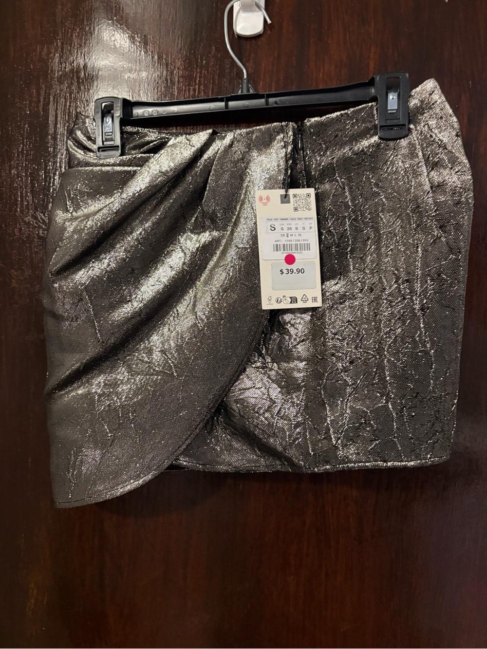 NWT Zara Metallic Gunmetal Wrap Mini Skort. Size S.